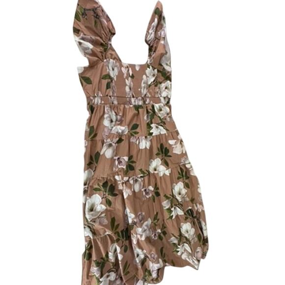 "EXPRESS" Women's Tan Magnolia Floral Maxi Prairie Dress Ruched SZ XL Cowgirl - Picture 11 of 12